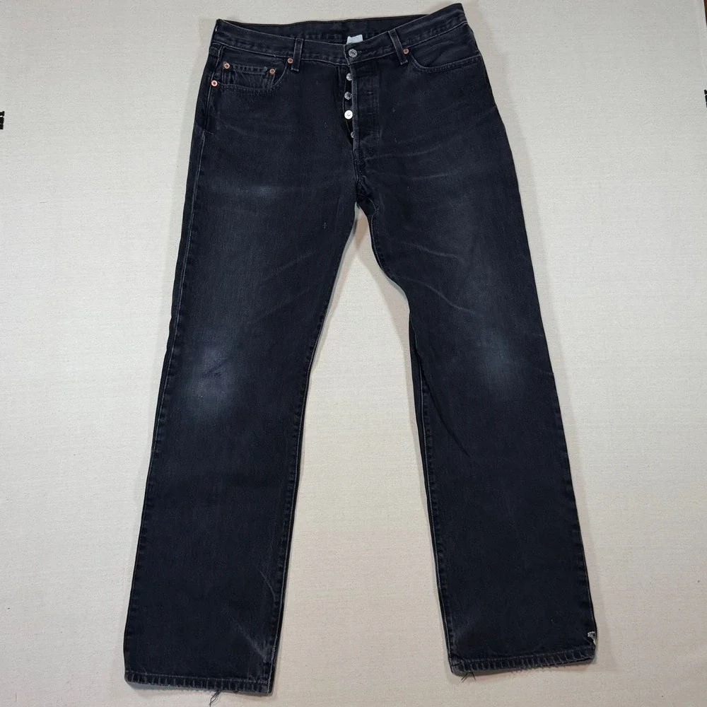 Vintage Levis 501xx Jeans Mens 34x32 Black Faded Button Fly Denim